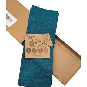 Solino Home Athena Linen Placemats Set of 4 Teal Blue 14"x 19" Handcrafted New